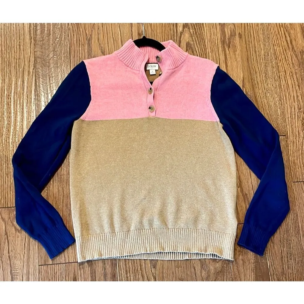 J.Crew colorblock collared button neck pullover sweater sml Blue - Image 11