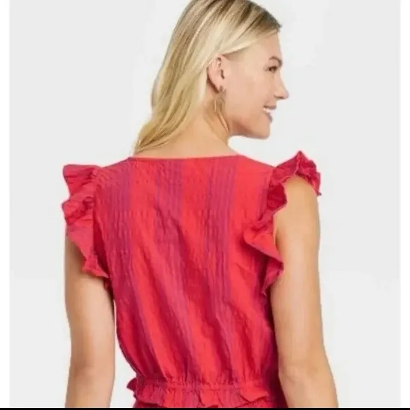 Universal Threads Universal Thread Red Flutter Women's Flutter Sleeveless Cropped Wrap Top XL - Image 3