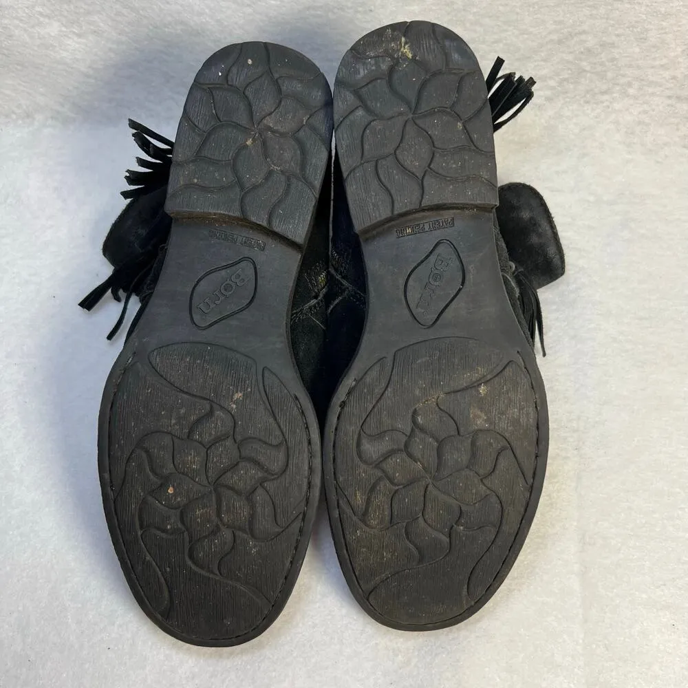 Born Eton Distressed Suede Leather Ankle Boots Tassels Black Womens Size 6.5 - Image 8