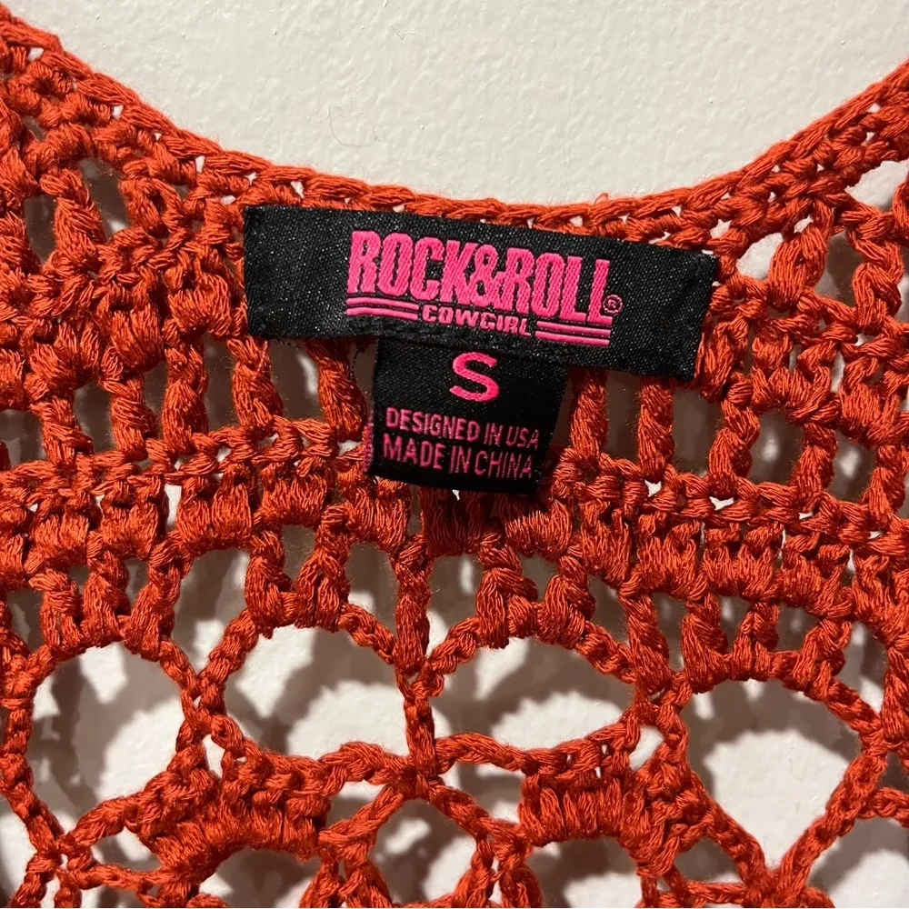 Rock & Roll Cowgirl Vest Small New Crochet Beige Fringe Red Orange Festival - Image 5