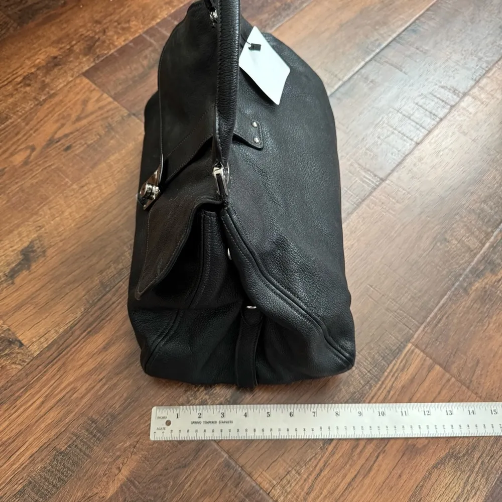 black textured leather satchel - Image 11