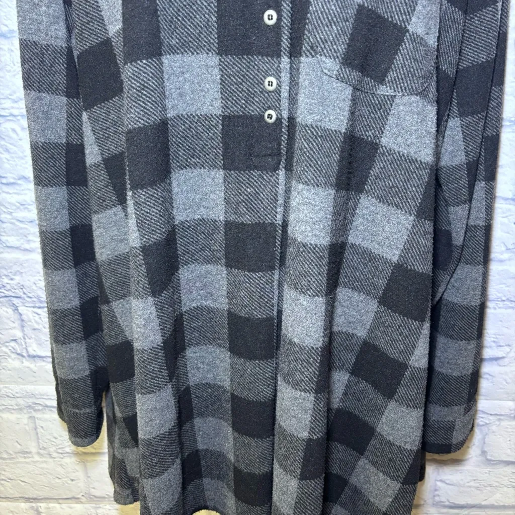 SOFT SURROUNDINGS Flannel Mad About Plaid Tunic Buffalo Plaid Gray Sz XL - Image 3