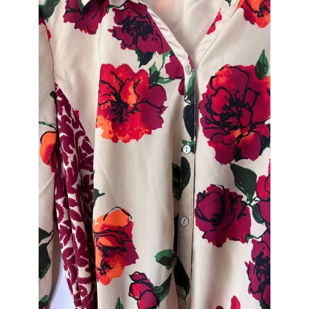 women's tan red floral dress tie casual 3/4 sleeves pointed collar plus size 18W - Image 13