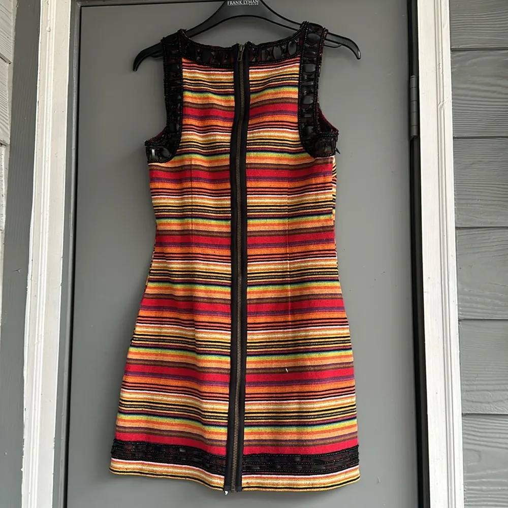 Free People NEW ROMANTICS Beaded Boho Tapestry Striped Mini Sheath Dress - Image 2