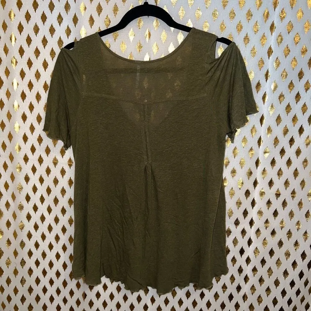 Free People Bittersweet Cold Shoulder Gold Green Short Sleeve Top blouse size XS - Image 8