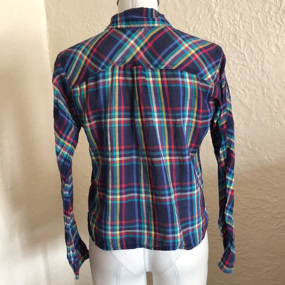 Urban Outfitters BDG Blue Red Yellow Cropped Plaid Button Up Shirt XS - Image 5