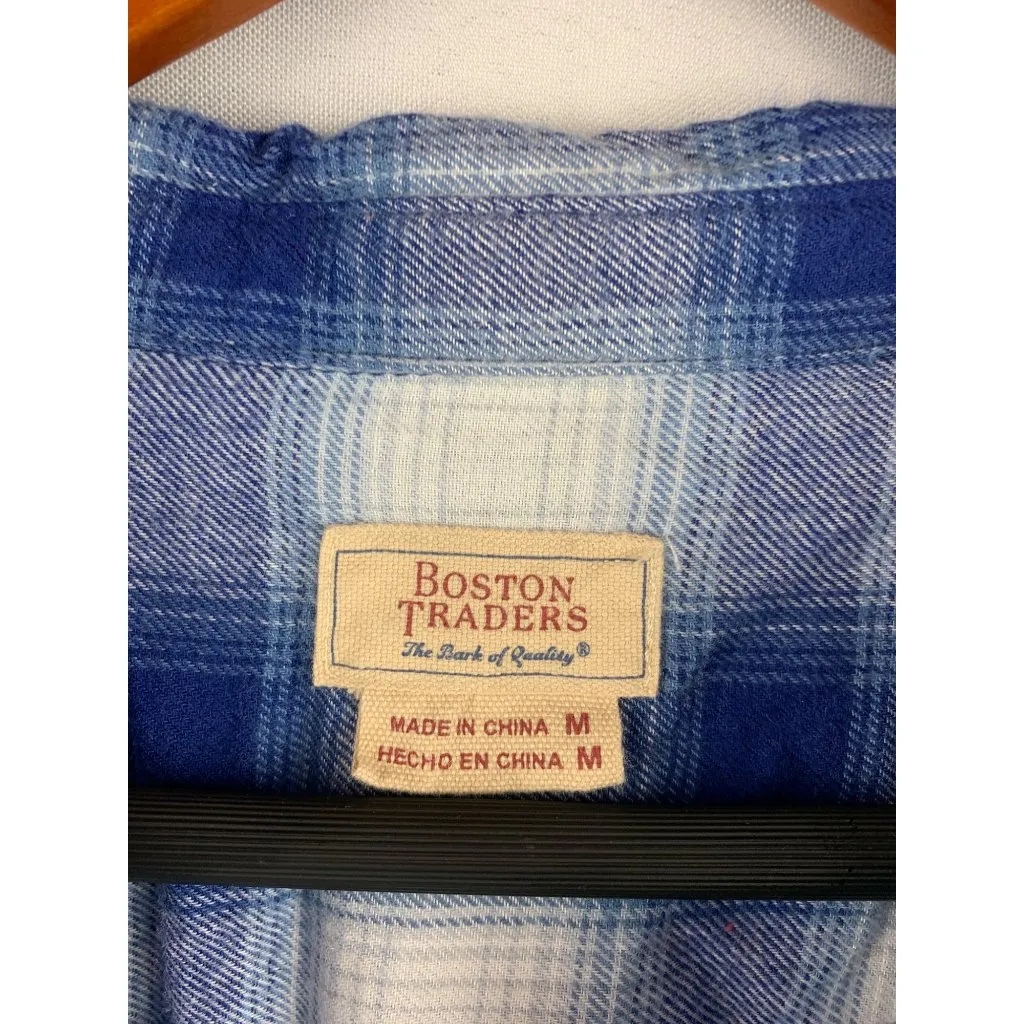 Boston Traders Womens Blue Plaid Long Sleeve Shirt M Cotton/Modal - Image 2