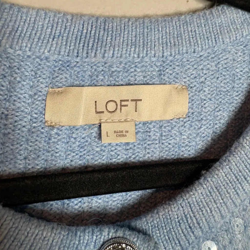 Loft  Sequin Fair Isle Sweater Jacket Blue - Image 4