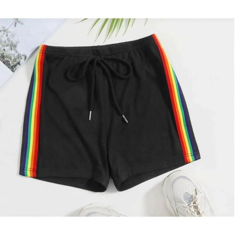 SHEIN‎ sz 4 black rainbow 70s inspired drawstring shorts - Image 2