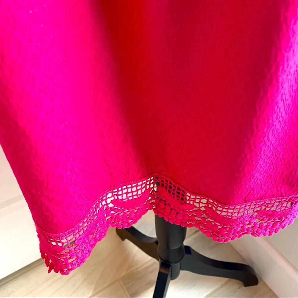 Ella Moon|| Magenta/blue crepe texture dress with lace accents and tassel tie Size M - Image 4