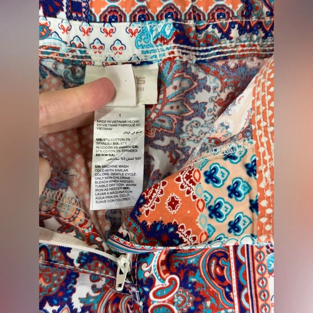 Chico’s Cool Cotton-Blend Bohemian Style Patch Capris Trouser Pant Size 1 Medium - Image 4