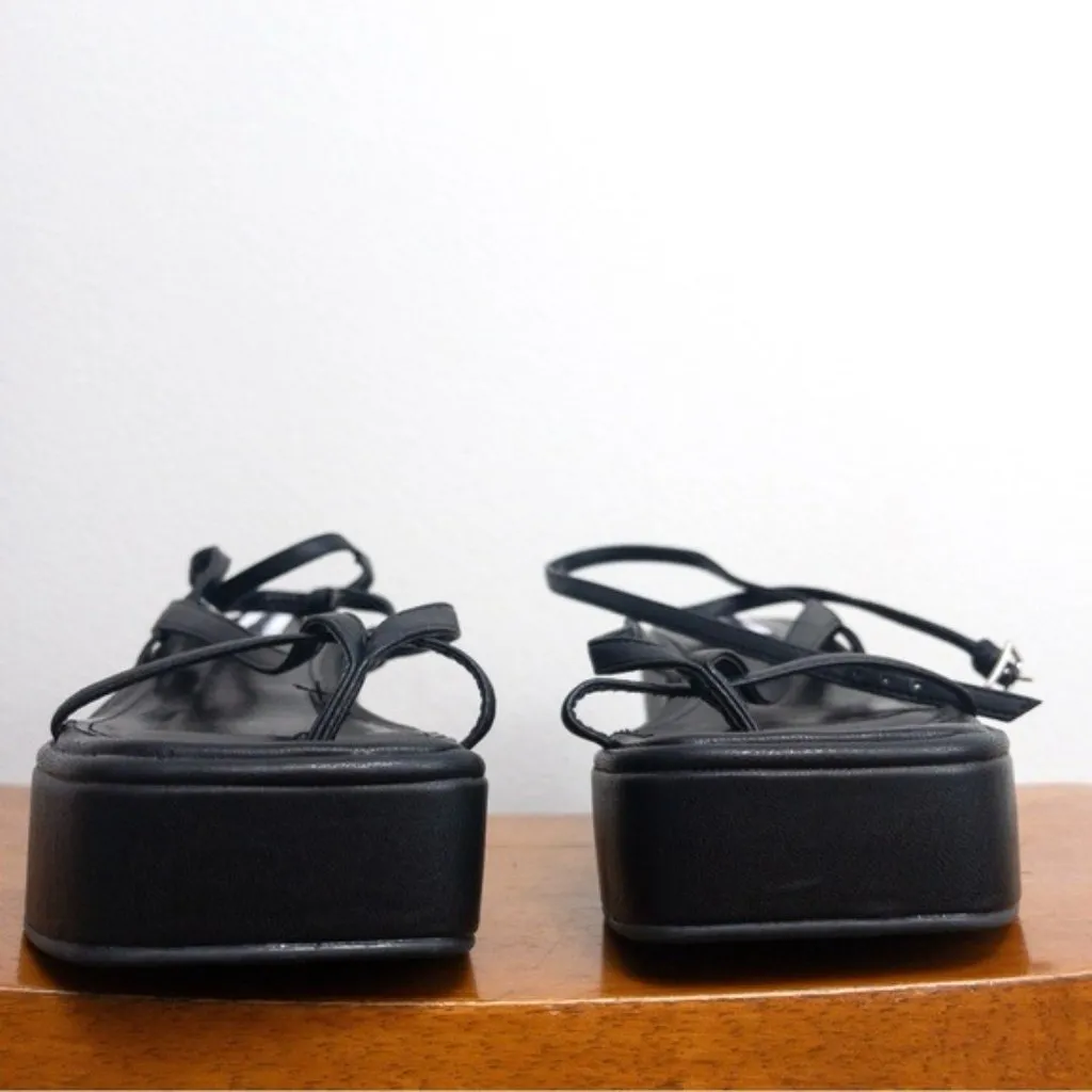 NWT Steve Madden Nadeen Platform Sandal 10 Black Faux Leather Flatform Strappy - Image 7