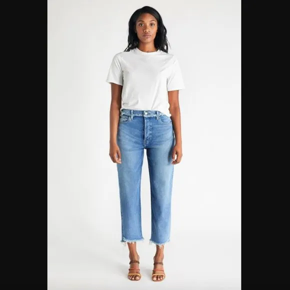 Etica Tyler Salinas River Frayed Detailing Straight Leg Crop Jeans 30" Blue - Image 1
