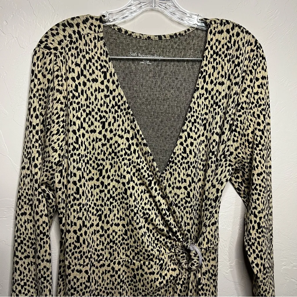 Soft Surroundings Damaria Leopard Animal Print Faux Wrap Midi Dress - Image 5