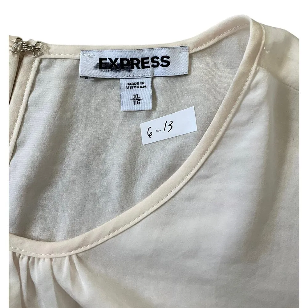 Express Peach Satin Round Neck Balloon Sleeve Women's Top Size XL | 6-13 - Image 3