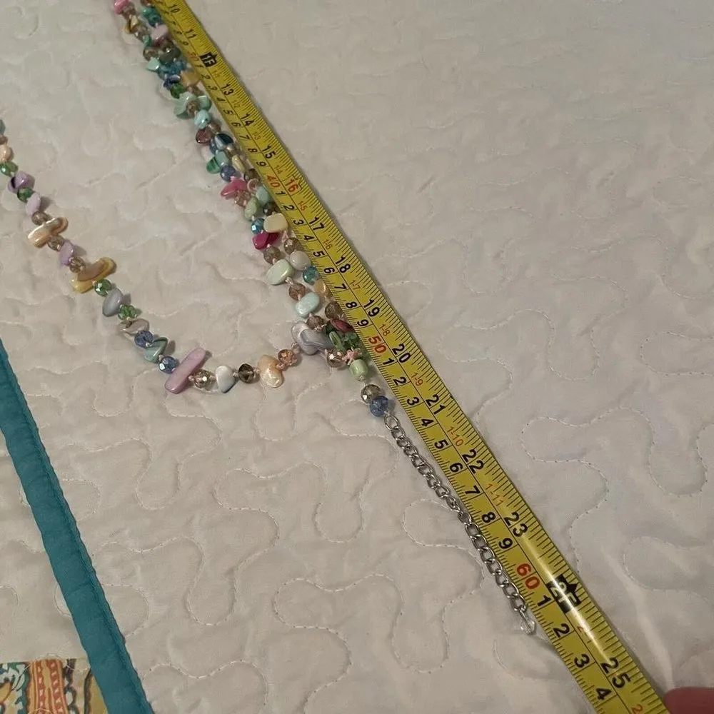 Spring Easter Costume Necklace Beaded Blue Pink Yellow Shell Stone Multi Strand - Image 12