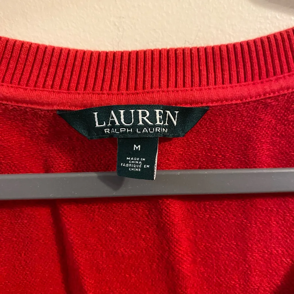 Lauren Ralph Lauren LRL Cold Shoulder Red Round Neck Pullover Top‎ Size Medium - Image 3