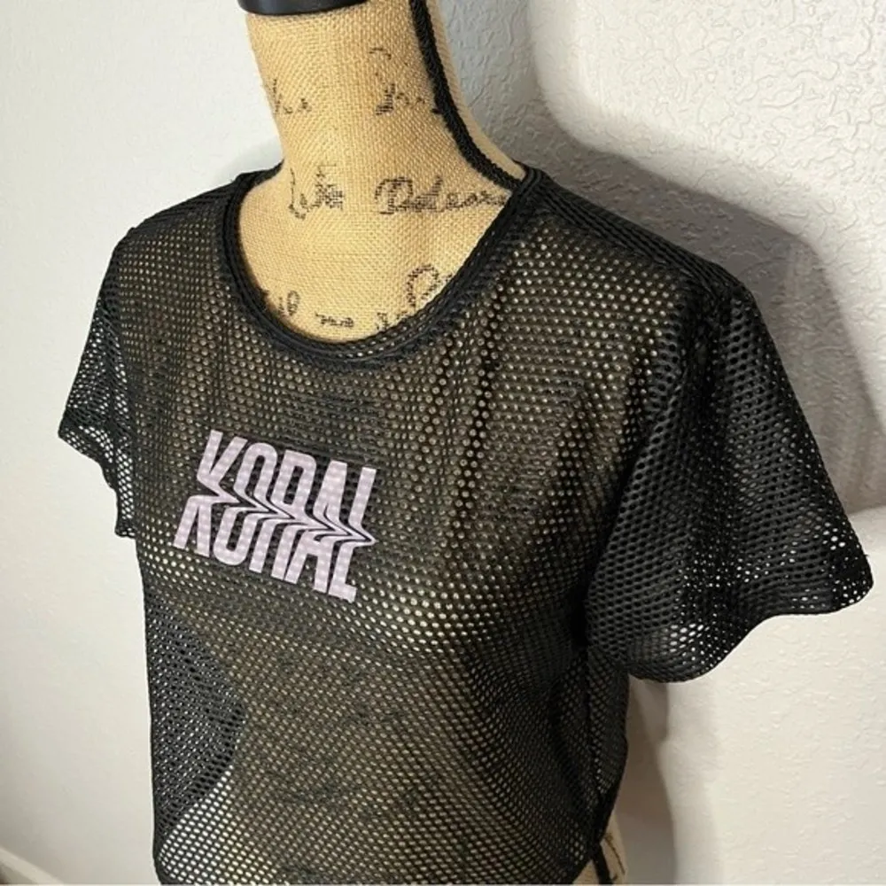 Koral Womens size S Black Terrain Open Mesh Crop Top Logo Active Gym Breathable - Image 38