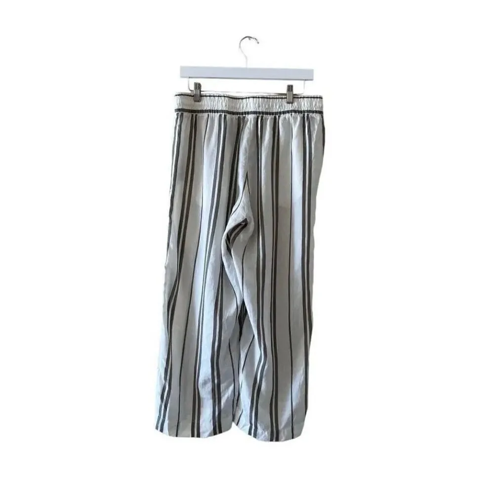 H & M Logg Linen Blend White Striped Culottes Ankle Length Pants  SZ 8 # 1519 - Image 6