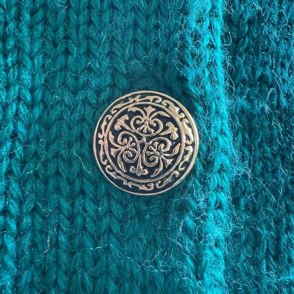 Vintage Equestrian Sweater Vest Green Gold Chain Print Horse Bit‎ Buttons M Size M - Image 2