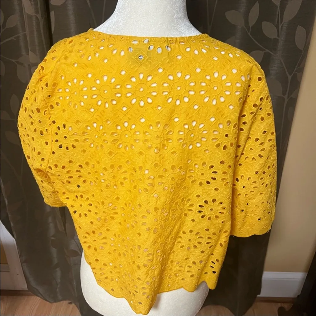 NWT Joie Yellow Eyelet Cardigan blouse medium - Image 4