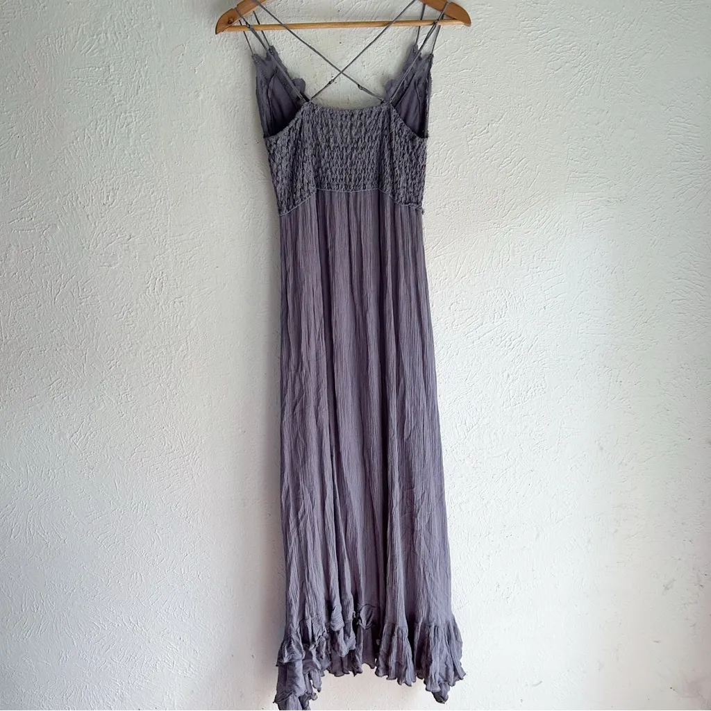 Free People Adella Gray Maxi Dress Boho Crochet Lace Maxi Medium - Image 6