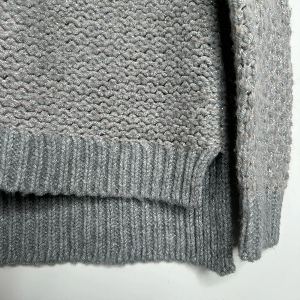 Rebecca Taylor Gray Metallic Chunky Knit Pullover Wool Blend Sweater Size Large - Image 7