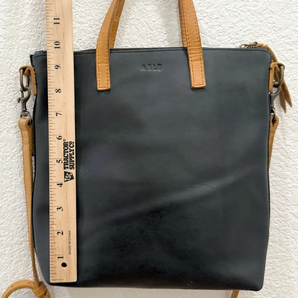 ABLE Abera Commuter Small Tote Matte Black/Cognac Leather Crossbody Tote Bag Black - Image 9