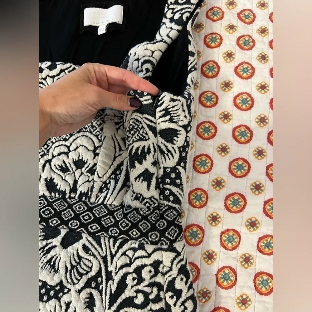 Anthropologie Ett:twa Valery Brocade Dress Navy White Floral Paisley Size Small - Image 7