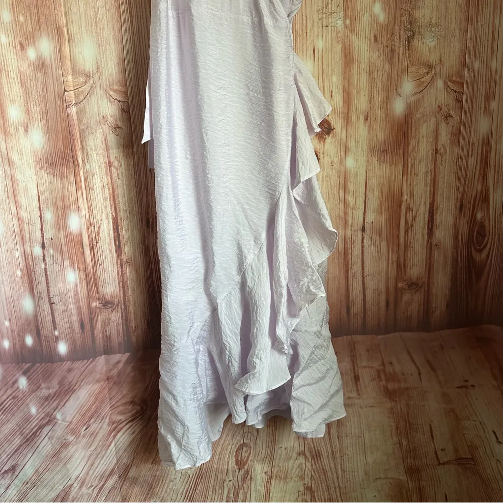 H&M Lilac Purple Semi Sheer Flounce Trim Crinkle Midi Dress - Image 5