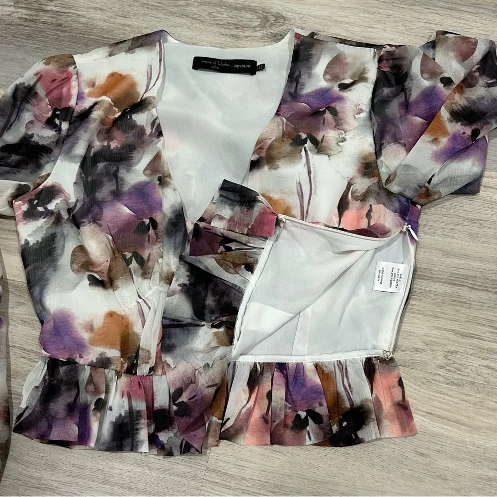 House of Harlow 1960 Cropped Water Color Long Sleeve Cropped Peplum Top Size XS Blue - Image 7