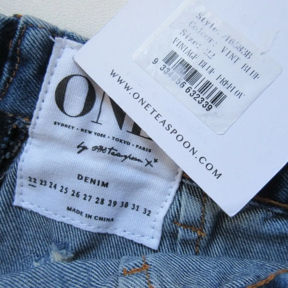 NWT ONE by One Teaspoon FreeLove in Vintage Blue Destroyed Denim Pencil Skirt 22 - Image 3