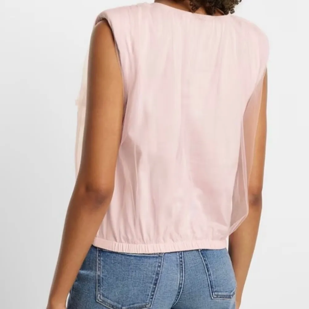 Express Light Pink Sleeveless Tulle Top with Floral Rosette Detail. - Image 11