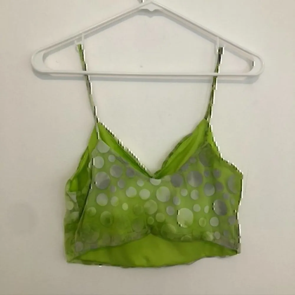 URBAN RENEWAL OUTFITTERS Remnants Mesh Polka Dot Crop Top Lime Green Tank Medium - Image 9