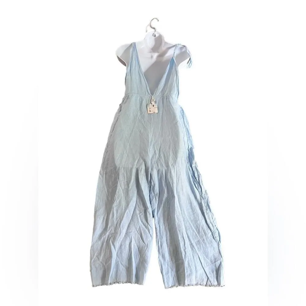 9seed latigo linen overalls cielo‎ blue size medium, nwt - Image 6