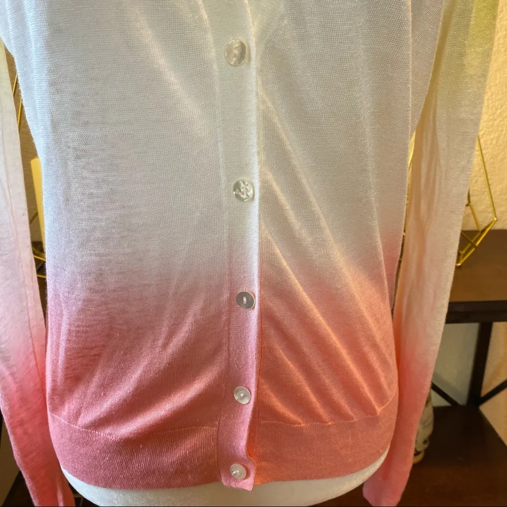 Theory Dual Ombre Cardigan in Pink and Green Ombre Linen- Viscose Medium NWT - Image 11