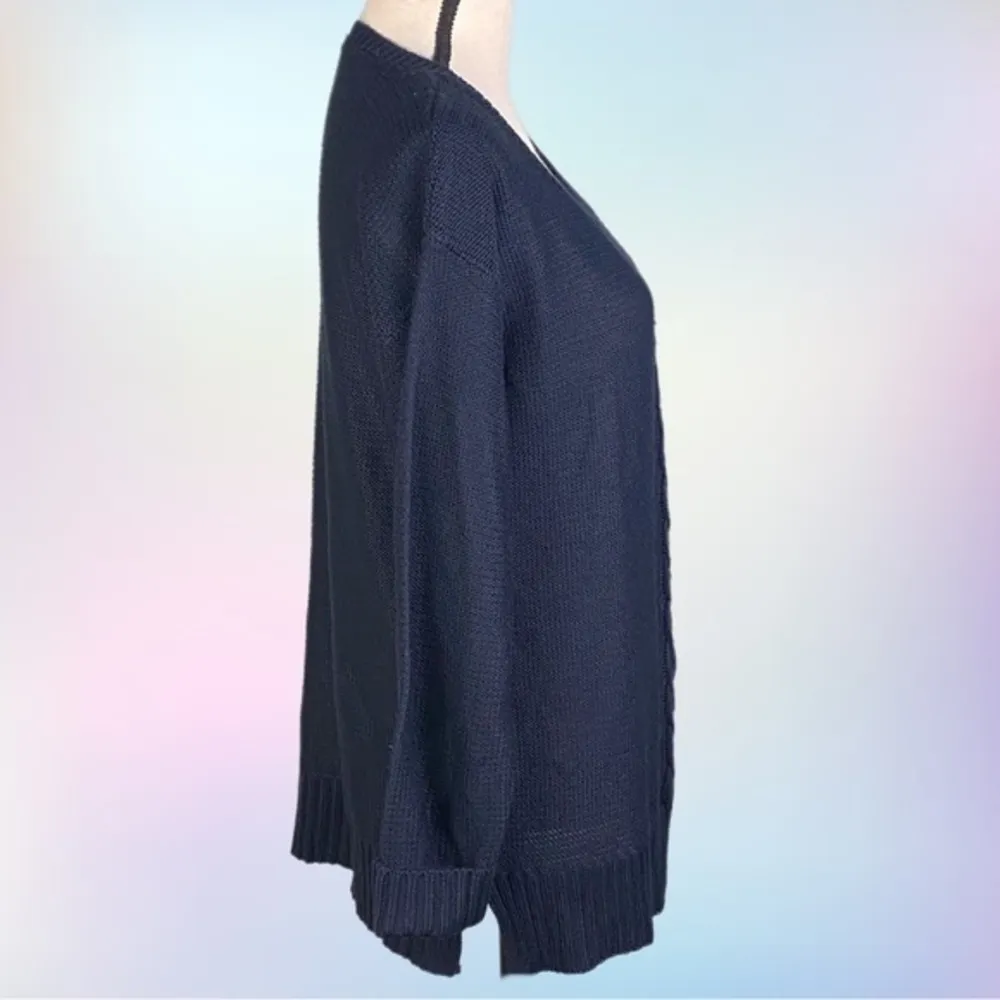 JOE FRESH navy knit sweater with a wide cable knit stripe in front. Large. EUC - Image 3