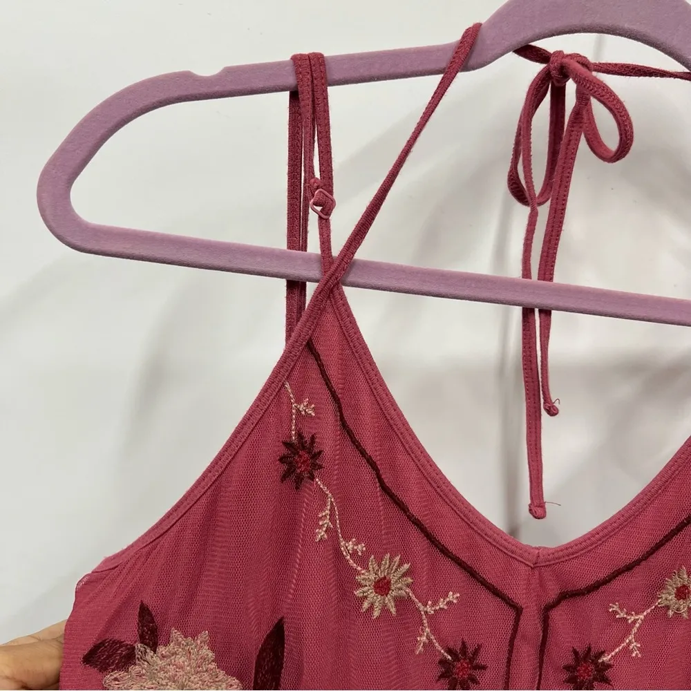 Embroidered mesh Floral Pink Women's Top xl strappy tank boho Y2K festival cami - Image 11
