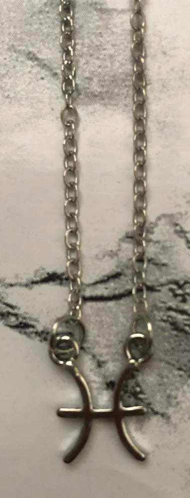 Pisces Horoscope Sign Charm Pendant Necklace Silver - Image 2