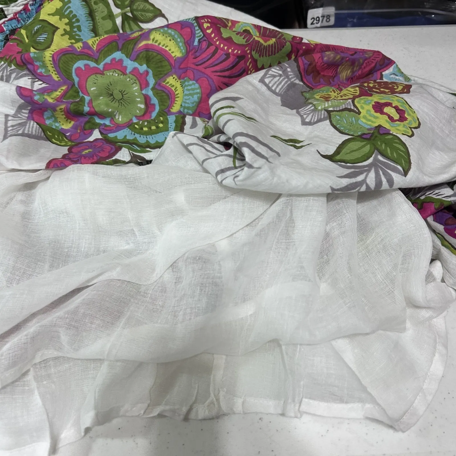 Magic Womens Strapless Maxi Dress‎ 1X White Cotton Floral Boho Smocked Cottage - Image 6