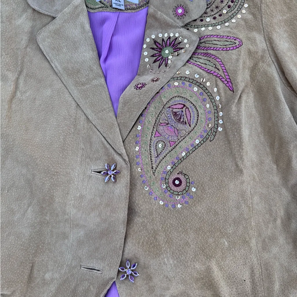 Vintage Y2K Genuine Leather Suede Jacket Mini Skirt Set Embellished - Image 9