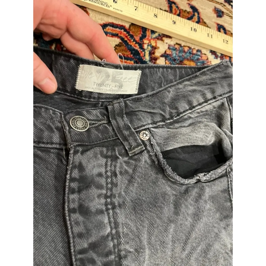 We the Free Charocal Black Button Fly Wide Leg High Waist Distressed Jeans 25 - Image 6