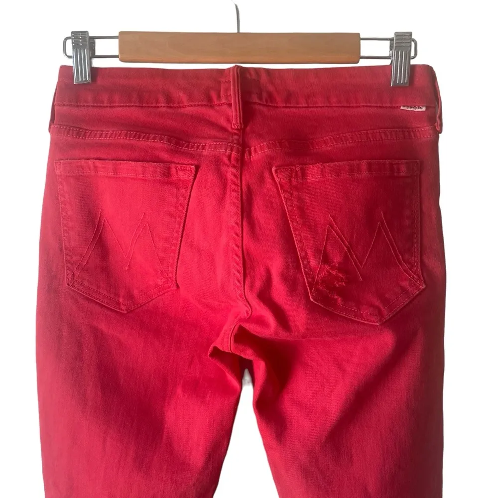 MOTHER Looker Ankle Fray Jeans Firecracker Red Distressed Women’s Size 26 - Image 5