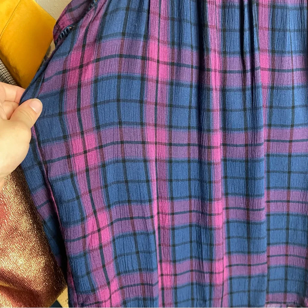 Knox Rose Size Xl Tank Top Plaid High Neck Lace Inlet Boho Layering Blue Pink - Image 5