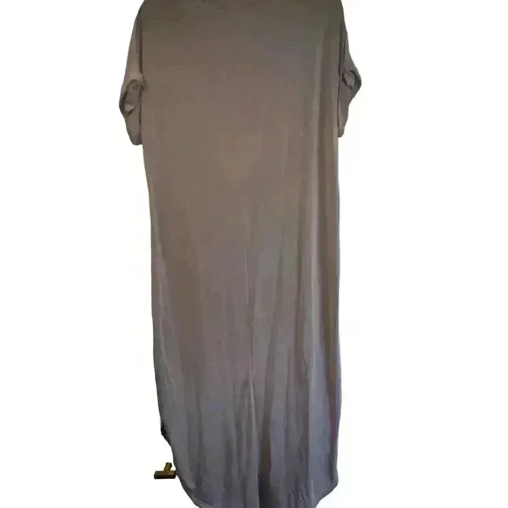 Casual T-Shirt Maxi‎ Dress with Pocket Taupe Brown B3 - Image 2