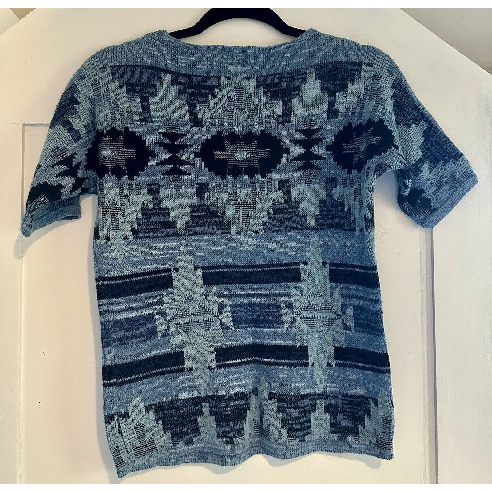 Vintage Chaps SS Boat Neck Sweater Western Short Sleeve Shirt Black/blue Sz S - Image 4