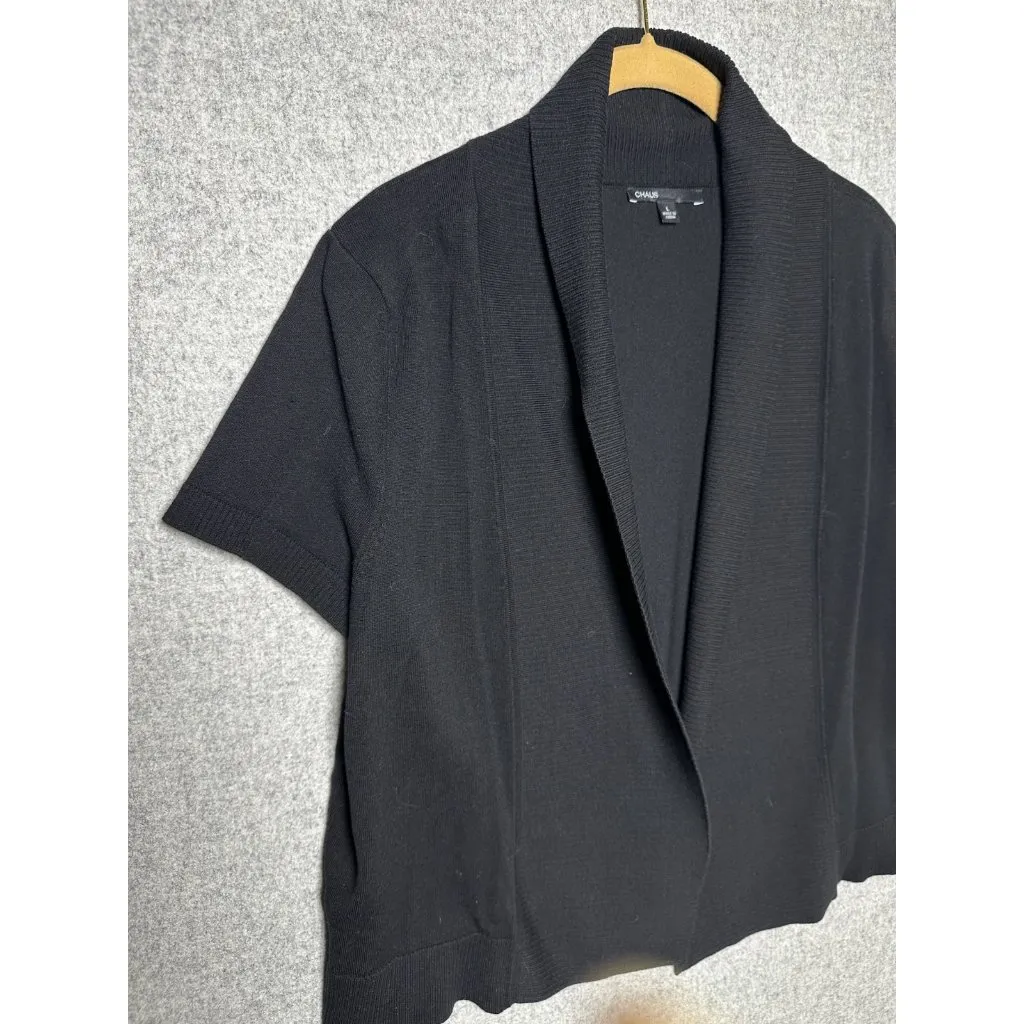 Chaus Large Womens Cropped Cardigan Sweater Shrug Black Open Short Sleeve - Image 3
