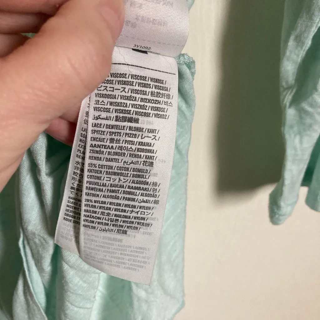 Hollister Light Green Sheer Lace Yoke 3/4 Sleeve Shirt - Image 5