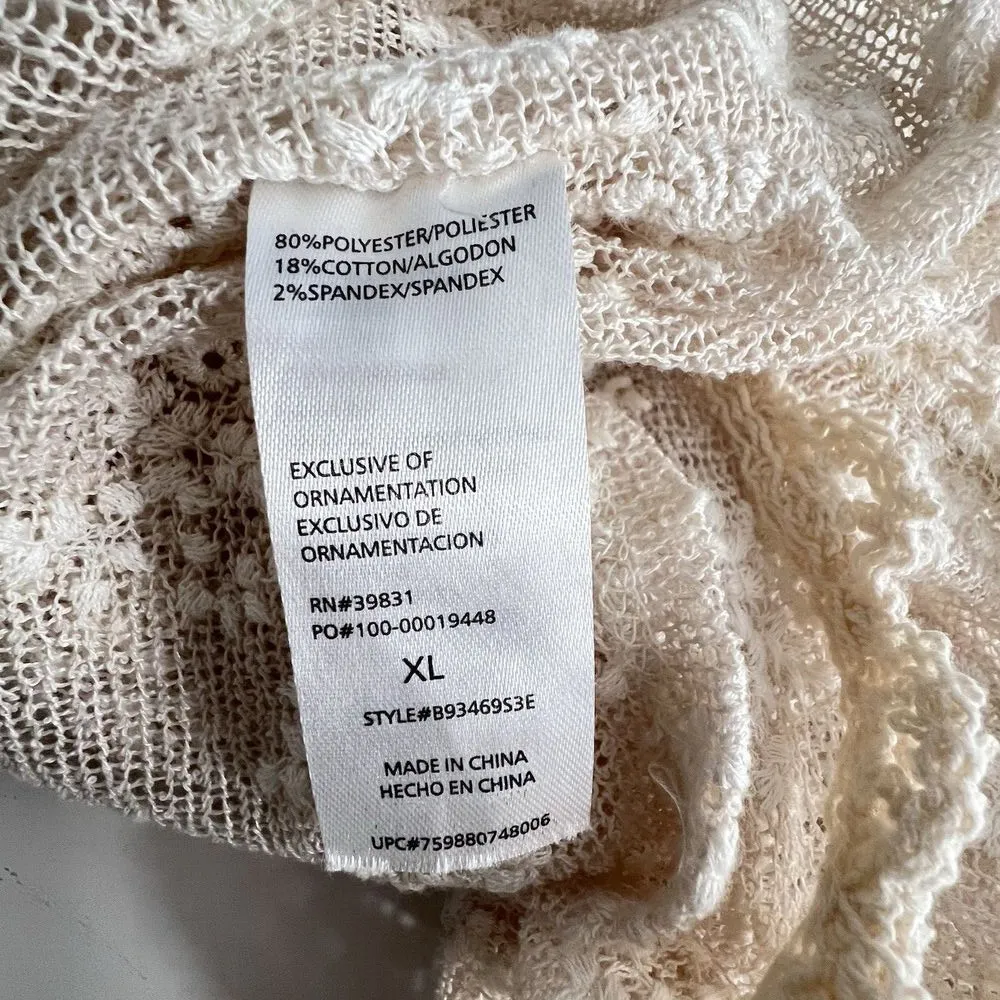 Democracy cream lace women crochet boho top short flower sleeve‎ blouse XL - Image 10