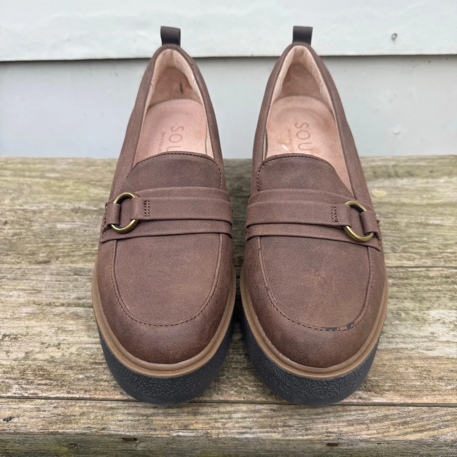 Naturalizer Soul Joyla Platform Lug Wedge Loafers Brown Synthetic Loafer 7.5M Size 7.5 - Image 2